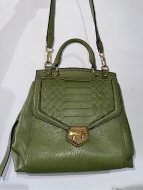 Aimee Kestenberg Olive Green Quilted Leather Satchel with Gold Hardware